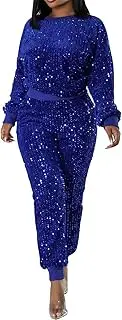 [Recious] Womens Sexy 2 Pieces Sequins Pullover Sweatshirts Tops Bodycon Pants Party Clubwear Tracksuit Outfits Sweatsuit Set