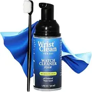 [WRISTCLEAN] Essential Watch Cleaning Kit – Cleans & Beautifies Watches and Rubber Straps – Foam 50ML Bottle, 4oz Watch Cleaner Refill, 1 Ultra-Daily Cloth 10"x10", 1 Ultra-Drying Cloth 10"x10", 1 Pouch, no gemstone