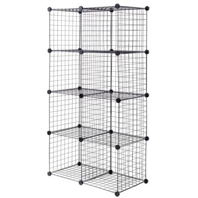 DIY 8 Cube Grid Wire Cube Shelves - Color: Black
