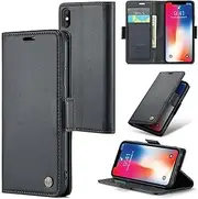 ELEPIK for iPhone X/XS Case with Card Holder, Kickstand [2 Card Holder + 1 Cash Slot] [for Women & Men] [Durable PU Leather] Magnetic Wallet Phone Cover for iPhone X/XS, Fashion Black