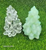 Christmas Tree Two 2.75" Figurine Holiday Jadeite & Crystal Mosser Glass 3 oz