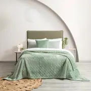 Renee Taylor Heston 480 GSM Ultra Soft Velvet Sherpa Blanket - EUCALYPTUS