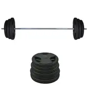 128kg Rubber Coated Ez Grip Cast Iron Weight Plate +180cm Barbell Bar Weight Set