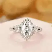 2.50 Ct Real Moissanite Split Shank Engagement Ring Oval 14k White Gold Plated