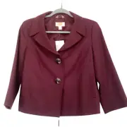 NWT Talbots Stretch Fabric Wool Jacket Blazer burgundy Women Size 6