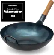 Flat Bottom Woks & Stir Fry Pans- 13.5" Blue Carbon Steel Wok - Preseasoned Carb