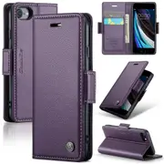 CaseMe iPhone SE 2020 2nd Gen Folio Wallet Case Cover Apple Side Closure [Purple]