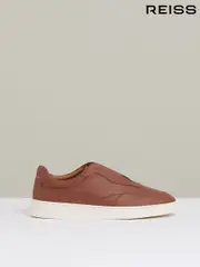 Reiss Terracotta Brown Cruz Grained Leather Elasticated Lace Trainers (AN6330) | $295