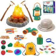 Camping Toys for Kids Pretend Campfire Lantern Safari Hat Binoculars Bottle T...