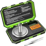 ORIA Digital Scale, 50g/0.001g Pocket Scale, Precision Kitchen Scale Jewelry Scale with 50g Calibration Weight, 6 Units, Tare, Backlit, for Food, Jewelry, Tablet, Battery Include -Green