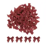 100Pcs Mini Gingham Ribbon Bow 1.5" Checkered Fabric Satin Black and Red