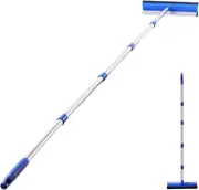 Window Squeegee, Long Handle, Cleaning Tool, w/ Rubber Blade, Sponge Scrubber