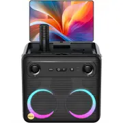 Ikarao Break X2 Portable 600W Karaoke Machine Speaker with 10 Inch Lyrics Display Android Tablet,2 self charging Wireless Mics