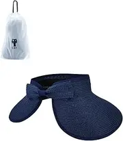 [Andiker] Women Roll Up Sun Visors Hat, Fordable Wide Brim Ponytail Beach Hat with A Storage Bag
