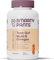 Daily Gummy Vitamin Teen Girl Complete: Vitamin C, Vitamin D3, Vitamin E, Omega 3, Vitamin B12, Multivitamin, Vitamin K2, Lutein Immune Support, Zeaxanthin, by SmartyPants, 120 Count (30 Day Supply)