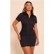 Shape Black Stretch Woven Button Front Mini Dress, Black