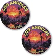 [No Thorns Media] Los Angeles California 2 Pack Pinback Buttons 2.25" Fun Pins for Clothes, Backpacks, Hats, and Jackets - Cartoon, Retro, and Punk Style Lapel Badges, Slogans, and Party Pins ID45000, Metal, no