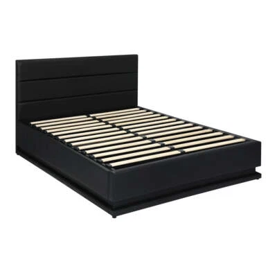 NNEED Double Bed Frame Gas Lift RBG Storage Space Black