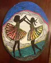 Original painting 8x10" oval Canvas Dancers ballet Zentangle by Lynne Kohler
