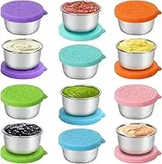 MIZOXY 12 Pack Salad Dressing Containers, Small stainless steel spice container with silicone lid, leak-proof dip container, reusable mini sauce container, dip sauce cup, snack box, food container