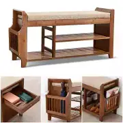 Shoe Storage Bench for Entryway, Shoe Bench with Drawer - BROWN, 39 inches