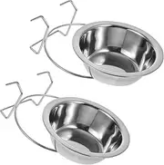 Yharnamite 2 Pcs Stainless Steel Dog Crate Water Bowl, Dog Feeder Food Holder Puppy Bowls, Hanging Dog Bowls for Kennel Outside or Inside (8 oz)