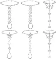 [SVNXI] 6 Pieces Rhinestone barefoot sandals for Women Wedding Beach Anklet Chain with Starfish barefoot sandals foot jewelry Silver Foot Chain with Rhinestone Toe Ring Pearl for Women Party Accessories