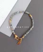 New men's natural labradorite stone with stainless steel bracelet