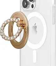 Sonix Magnetic Phone Grip and Ring Holder - Compatible with MagSafe - Rotatable Kickstand for iPhone 12/13/14/15 Series - Gold/Clear Rhinestone