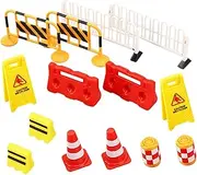COMNESTBI 14Pcs Traffic Sign Miniature Road Cones and Barricades for Educational Traffic Symbol Recognition and Role Play for Learning Tools