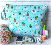 Project Bag Knit Crochet Yarn Storage Makeup Travel Llama Cactus Zip Tote Gift