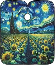 Sunflowers Starry Night Barber Cape and Apron Adjustable Haircut Cape, 64.9 x 55.1 Inches Barbershop Accessories Cape, Sunflowers Starry Night 2