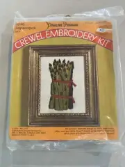 Vintage 1974 NIP Asparagus 6046 Crewel Embroidery Kit Pauline Denham Frame