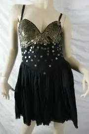 ONE TEASPOON black brass disc bust 100% cotton Zeppelin dress size 12 BNWT