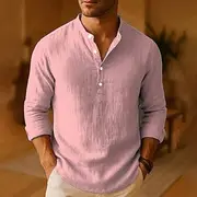 Men's Shirt Linen Shirt Popover Shirt Casual Shirt Cotton Shirt Plain Vacation Hawaiian Black White Army Green Gray Long Sleeve Band Collar Spring Fall Clothin