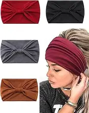 Wide Headbands for Women, Non Slip Turban Fashion Hair Bands for Yoga Sports,Head Bands Sweat-Absorbent Headwrap,Multicoloured Headband Elastic Hair Bands Hair Accessories 4 Pcs