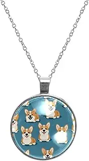 [Diusye] Necklaces for Women, Clever Corgi Dogs Print Stainless Steel Pendant Necklace Jewelry Birthday Anniversary Wife Girls Friends Gift