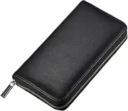 [Ztexkee] Credit Card Holder,Large Capacity Leather Business Card Purse Minimalist Card Holder Wallet Multi Compartments Card Case Wallet For Women And Men, black, Medium