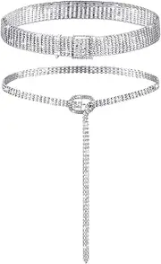 [Geyoga] 2 Pieces Women Rhinestone Belt for Dress Crystal Diamond Waist Belt Shiny Rhinestone Wide Waist Belt Ladies Belt