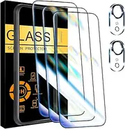 ELEPIK 3 Pack Screen Protector for iPhone 16E + 2 Pack Camera Lens Protector with Installation Frame,Sensor Protection,Dynamic Island Compatible,Case Friendly Tempered Glass Film 6.1 inch