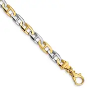 Solid 14K Two-tone Gold 7.25 inch 6.6mm Hand Polished Fancy Flat Anchor Link with Fancy Lobster Clasp Bracelet
