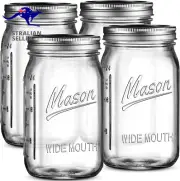 Wide Mouth Mason Jars 32 Oz [4 Pack] with Mason Jar Lids and Bands, Mason Jars 3