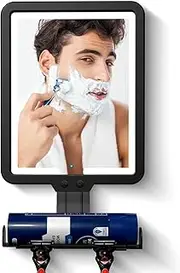 Fogless Shower Mirror for Shaving With 3 Color Lights, 9.5*8inch Heated Antifog Mirror, Dimming Lighted Mirror With Storage Tray & Razor Holder