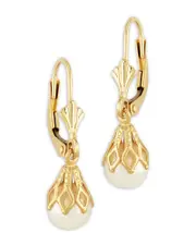 Bloomingdale's Fine Collection Cultured Freshwater Pearl Bell Cap Leverback Drop Earrings in 14K Yellow Gold