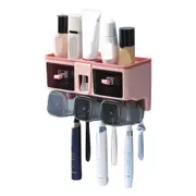 Toothbrush Shelf Punch Free Wall Mounted Mouthwash Cup Holder Toilet Storage Rack Pink 3 Cups