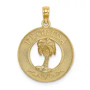 14k Yellow Gold FLORIDA w/Palm Tree Circle Charm