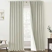 PANELSBURG Natural Linen 90 Inches Long Blackout Back Tab Thermal Insulated Linen Curtains Set 2 Panels