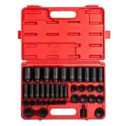 SUNEX TOOLS SAE Impact Socket Set 1/2" Drive Deep w/ Storage case (39-Piece)
