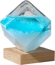 Water Cube Shape Weather Bottle with Wooden Base | Storm Glass Weather Station | Barometer Glass - Large Cube Weather Predictor | Practial Desk Ornament for Home, Desk, Birthday