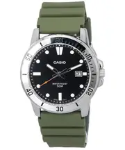 Casio Green Resin Strap Black Dial Luminous Hands Quartz MTP-VD01-3E Mens Watch